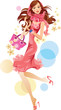 fashion female in pink dress and long hair