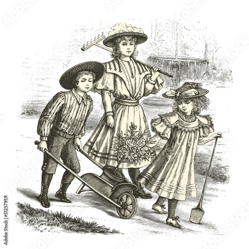 Vector: Children in the garden Children in the garden