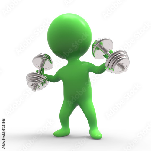 Illustration: Green man works out with dumbells Green man works out with dumbells