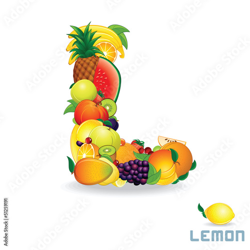 Vector: Vector Alphabet From Fruit. Letter L Vector Alphabet From Fruit. Letter L