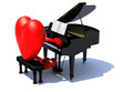 heart with arms and legs playing a piano
