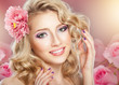 Closeup beautiful woman face with flower