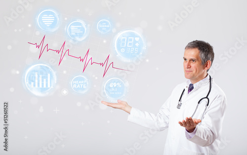 Photo: Doctor examinating modern heartbeat graphics Doctor examinating modern heartbeat graphics