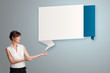 woman presenting modern origami copy space