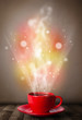 Coffee mug with abstract steam and colorful lights