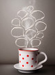 Coffee mug with hand drawn speech bubbles