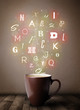 Coffee cup with colorful letters