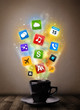 Coffee mug with colorful media icons
