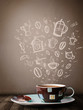 Coffee mug with hand drawn kitchen accessories