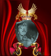 Vektor: grey shield with crown on red background grey shield with crown on red background