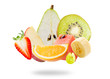 Flying fresh fruits.