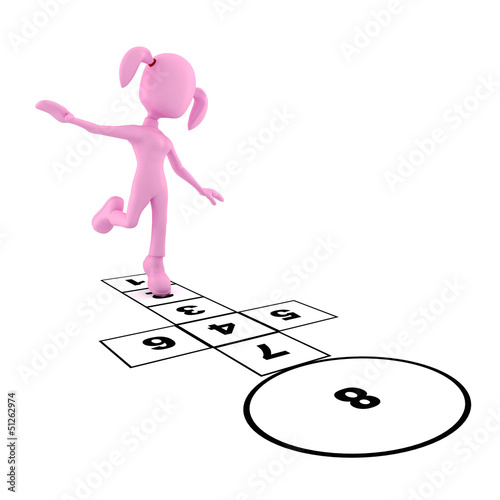 Illustration: 3d man, little girl playing 3d man, little girl playing