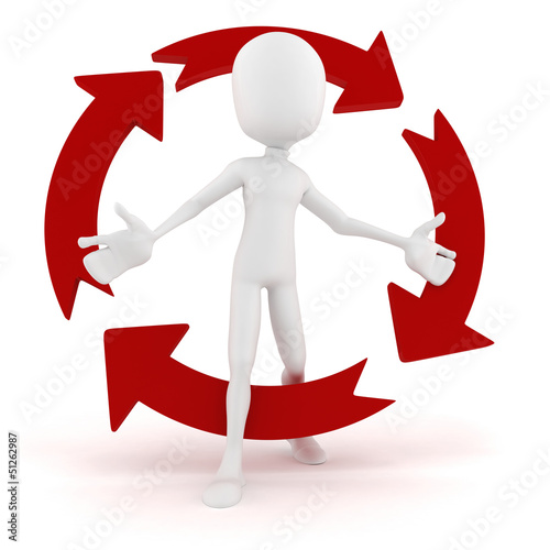Illustration: 3d man businessman and colorful arrows, on white 3d man businessman and colorful arrows, on white