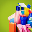 selection of colorful cleaning equipment