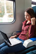 Woman is sitting in the train