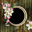 Vintage card for the holiday with pink lily on the abstract back