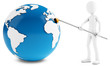 3d man cleaning globe  with broom
