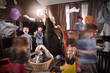 Funny Housewife Cleanning House with Children