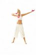 attraktive sportliche blonde frau in sportbekleidung