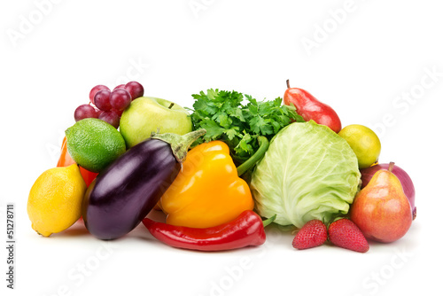 Photo: set of fruits and vegetables isolated on white background set of fruits and vegetables isolated on white background