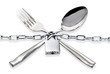 "The spoon and fork with a chain and padlock on a white ."