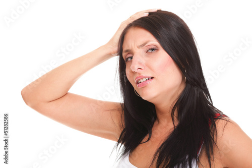 Photo: Latin woman suffering from headache Latin woman suffering from headache