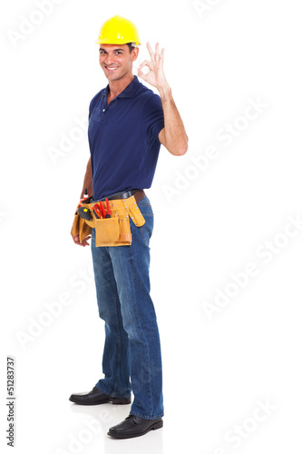 Photo: handyman giving ok sign handyman giving ok sign