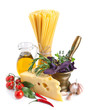 Italian pasta ingredients isolated on white