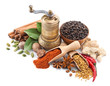 still life with spices and herbs isolated on white