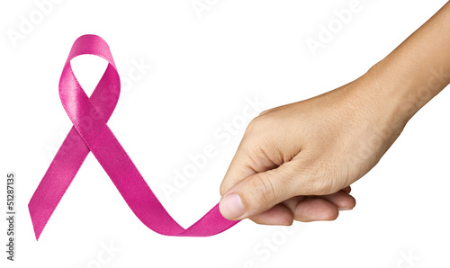 Photo: Hand Make Pink Ribbon for Breast Cancer symbol on white backgrou Hand Make Pink Ribbon for Breast Cancer symbol on white backgrou