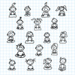 hand drawing cartoon happy people meditation on graph paper
