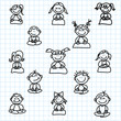 hand drawing cartoon happy people meditation on graph paper