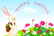 Vector: vector illustration of bunny with Easter egg in flower garden vector illustration of bunny with Easter egg in flower garden