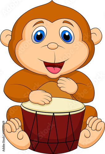 Vector: Cute monkey playing drum Cute monkey playing drum