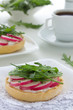 Tartlets salad with cheese and radish.