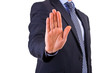 Businessman indicating stop with his hand.