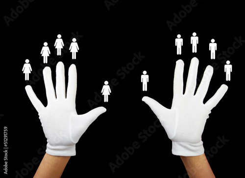 Photo: gender balance - hands with women and men icons gender balance - hands with women and men icons