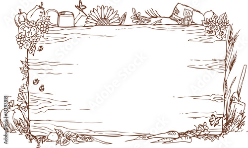 Vector: Farm sign with fruits, vegetables, countryside tools. Farm sign with fruits, vegetables, countryside tools.