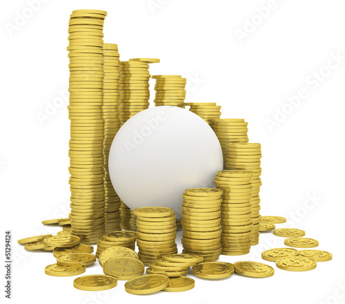 Illustration: Sphere inside a stack of gold coins Sphere inside a stack of gold coins