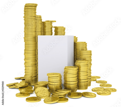 Illustration: Cube inside a stack of gold coins Cube inside a stack of gold coins