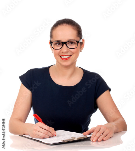Photo: Business woman working with documents Business woman working with documents