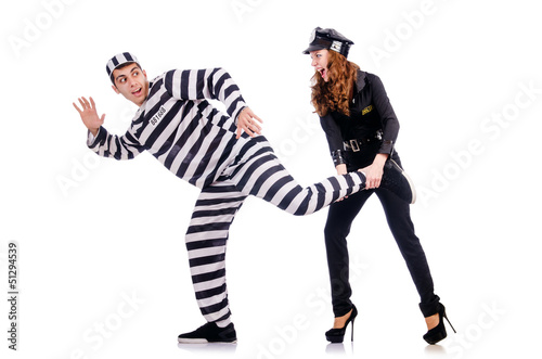 Photo: Police and prison inmate on white Police and prison inmate on white