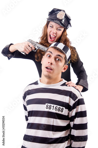 Photo: Police and prison inmate on white Police and prison inmate on white