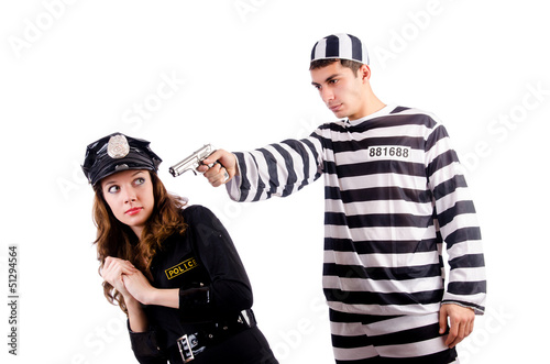 Photo: Police and prison inmate on white Police and prison inmate on white