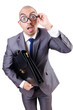 Funny nerd businessman on the white