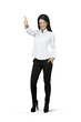 Foto: Sexy smiling brunette businesswoman shows thumbs up. Sexy smiling brunette businesswoman shows thumbs up.
