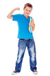 School student demonstrating his strength