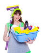 Girl  with detergents and mop