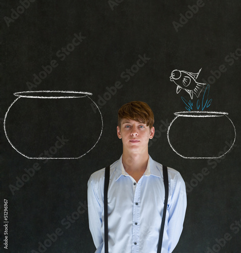 Photo: Man with jumping fish small to big bowl Man with jumping fish small to big bowl