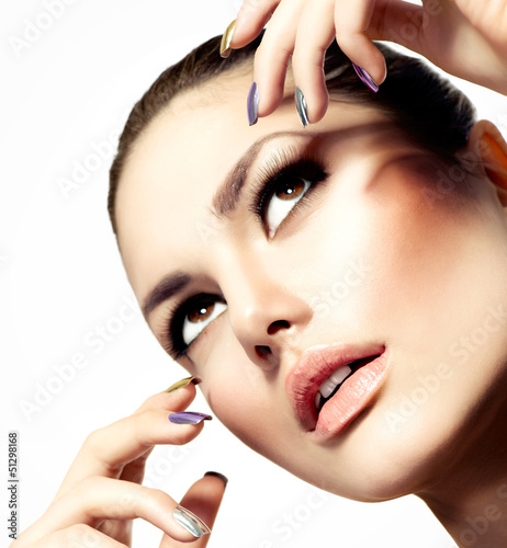 Photo: Beautiful Fashion Girl's Face. Make-up and Manicure Beautiful Fashion Girl's Face. Make-up and Manicure